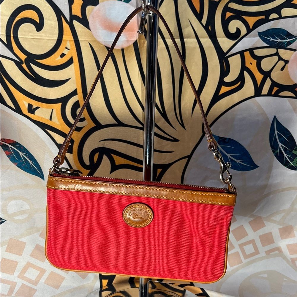 Dooney & Bourke Vintage Red Canvas & Leather Wristlet Clutch